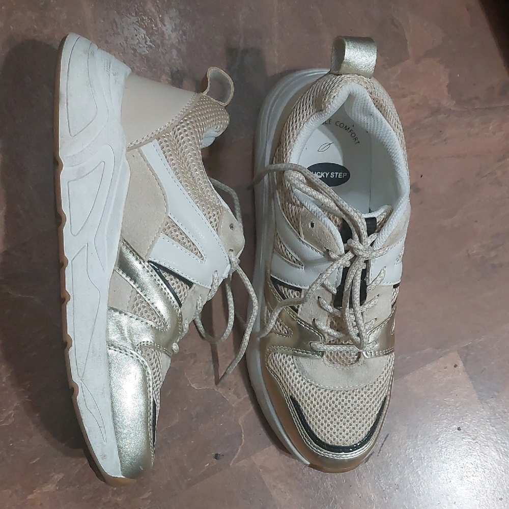 Gold and WhiteLadies  "Lucky Step" Sneakers